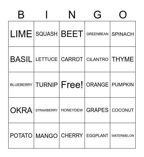 GARDEN BINGO Card