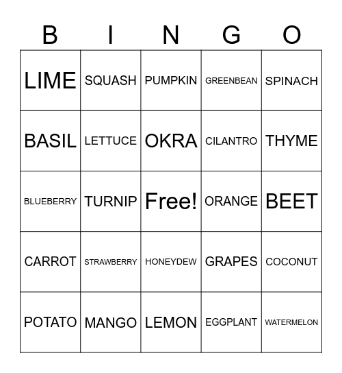 GARDEN BINGO Card