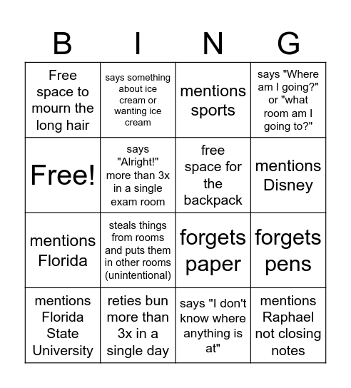 Dagani Bingo Card