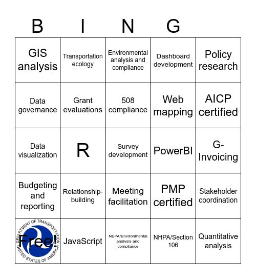 Skills Swap BINGO Card