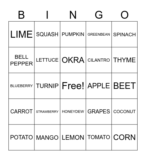 GARDEN BINGO Card