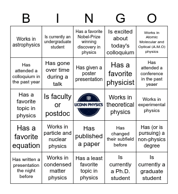 SPS Colloquium Bingo Card