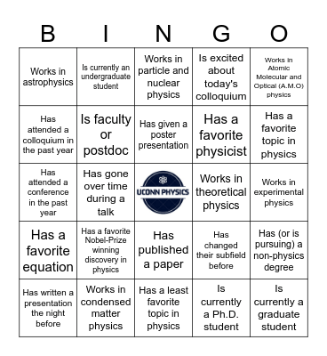 SPS Colloquium Bingo Card