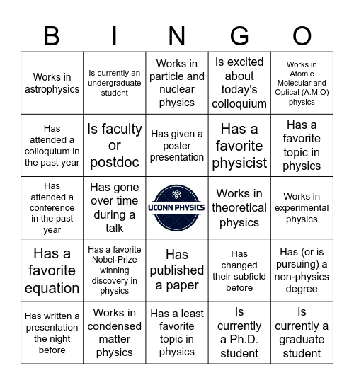 SPS Colloquium Bingo Card