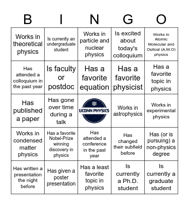 SPS Colloquium Bingo Card