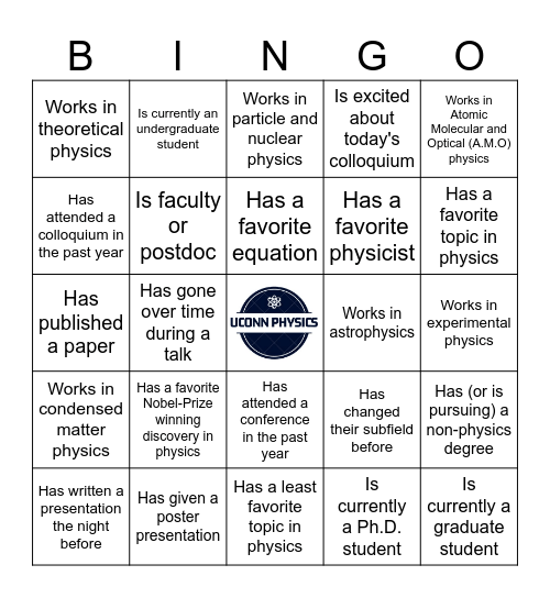 SPS Colloquium Bingo Card