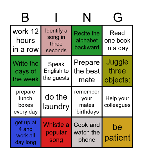 Speak Out - A1- Unit 5 Bingo Card