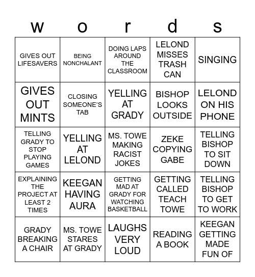 big towe Bingo Card