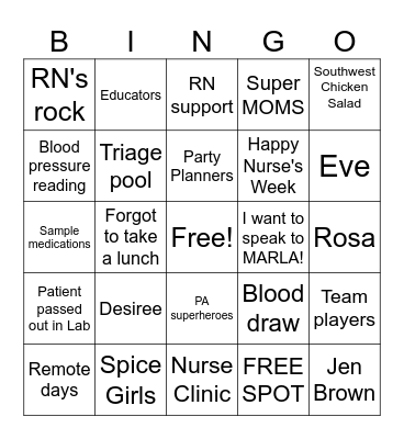 Nurses Week 2026 Bingo Card