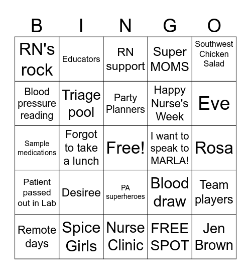 Nurses Week 2026 Bingo Card