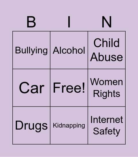 PSA Bingo Card