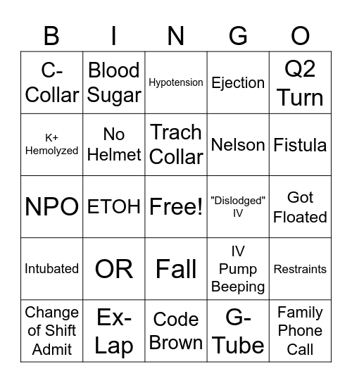 Trauma BINGO! Bingo Card