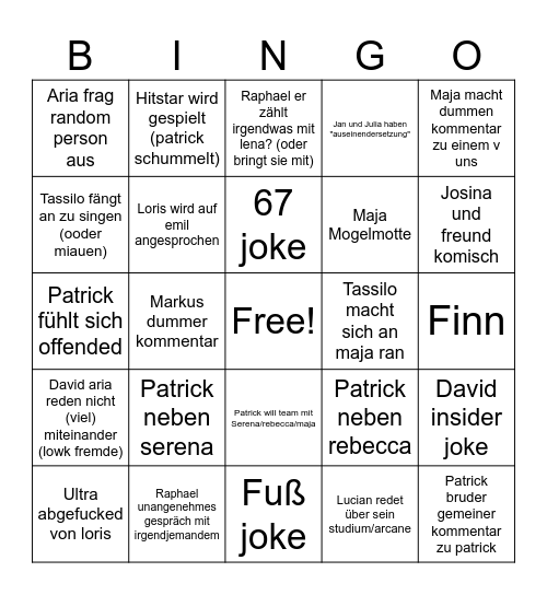Party Bingo Card
