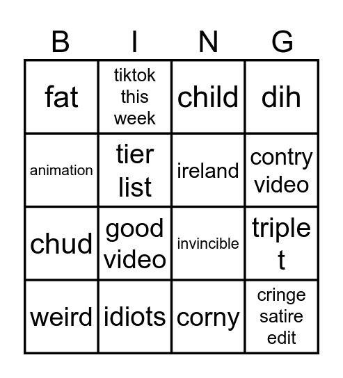 Tiktok Bingo Card