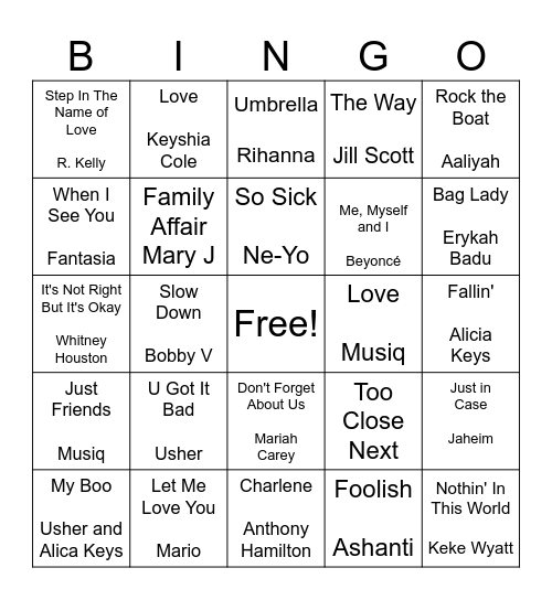 2000s Sing-Along Classics Bingo Card