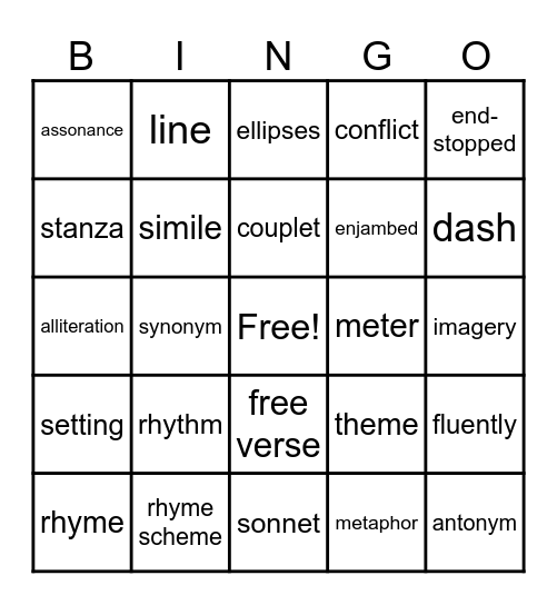 Poetry Bingo Unit 2 Bingo Card