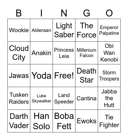Star Wars Day Bingo Card