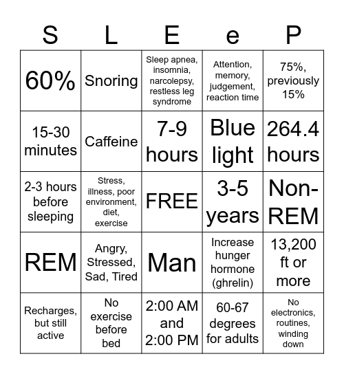 Sleep Hygiene Bingo! Bingo Card