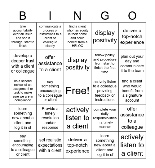 World Class Work Environment Bingo Card