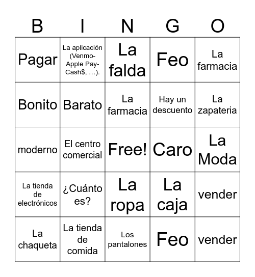Shopping-Spanish 8 Bingo Card