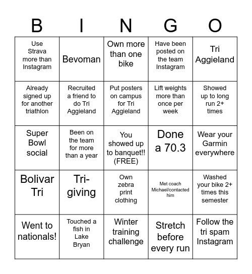 Aggie Tri Bingo! Bingo Card