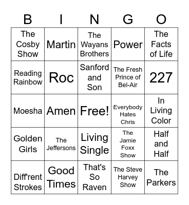Black TV Theme Songs Bingo Card
