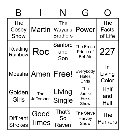 Black TV Theme Songs Bingo Card