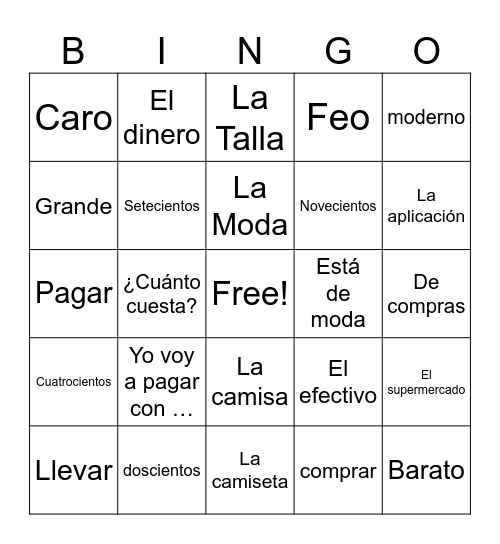Shopping-Spanish 8 Bingo Card