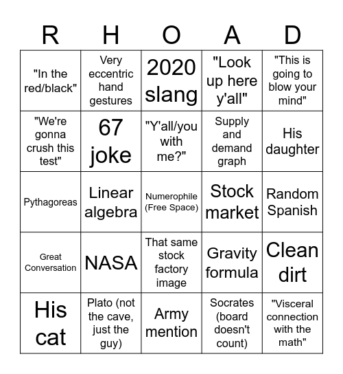 Mr. Rhoads Bingo Card