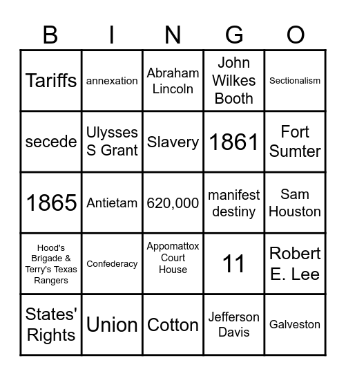Civil War 2026 Bingo Card