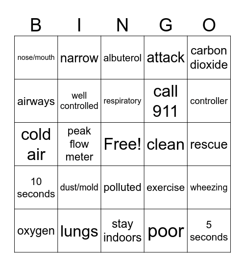 Breathe Better Chester Initiative Bingo Card