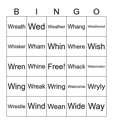 Action Verbs Start With W Bingo Card