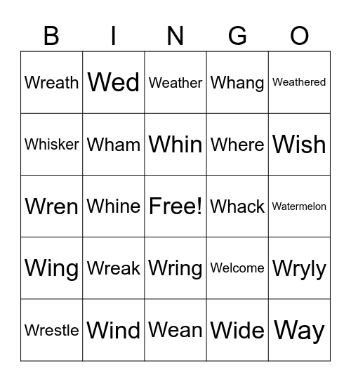 Action Verbs Start With W Bingo Card