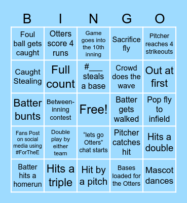 Otters Baseball Bingo Card Bingo Card