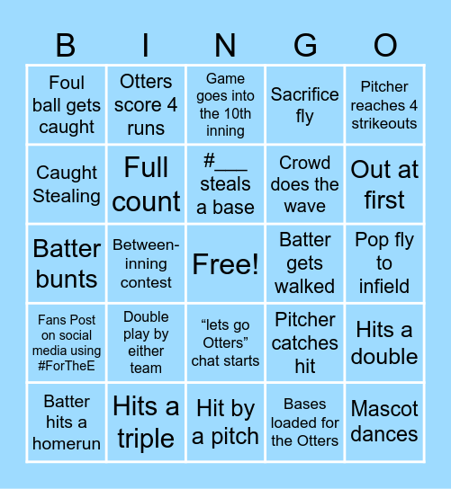 Otters Baseball Bingo Card Bingo Card