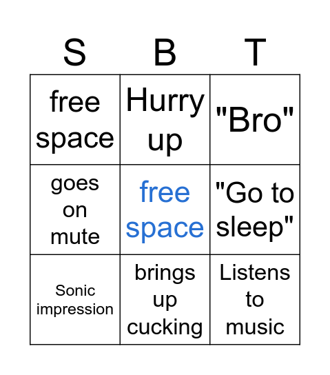 SBT bingo Card