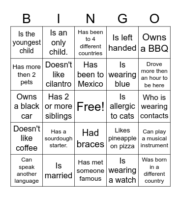Find Someone Who..... Bingo Card
