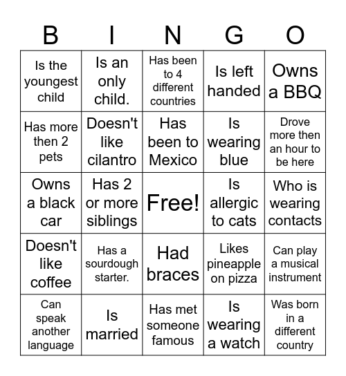 Find Someone Who..... Bingo Card