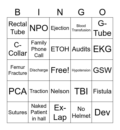 Trauma BINGO! Bingo Card