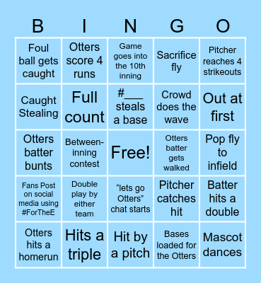 Otters Baseball Bingo Card Bingo Card