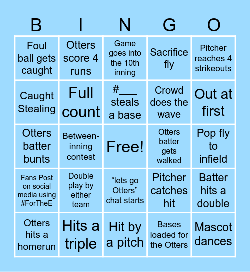 Otters Baseball Bingo Card Bingo Card
