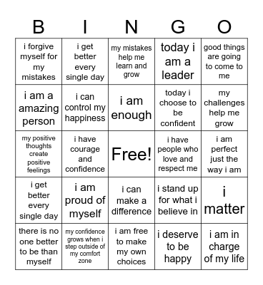 positive affirmations bingo Card