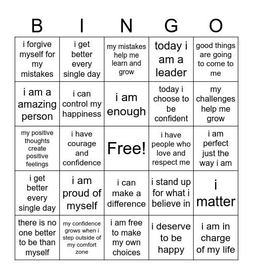 positive affirmations bingo Card