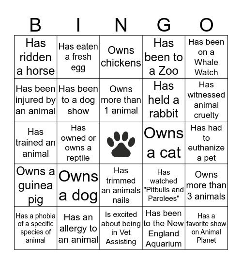 Veterinary Assisting Program Bingo Card