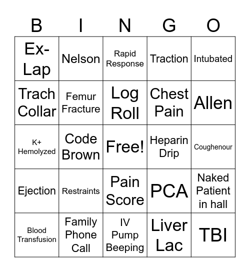 Trauma BINGO! Bingo Card