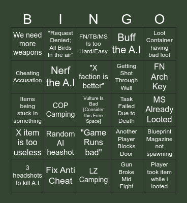 Grayzone compalint Bingo Card