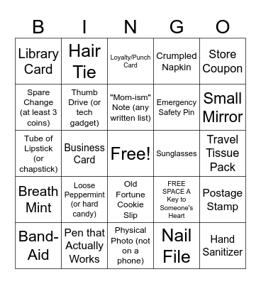 Purse & Wallet Bingo Card