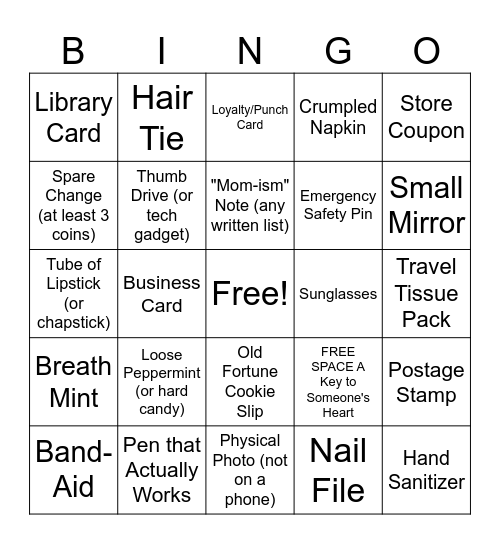 Purse & Wallet Bingo Card