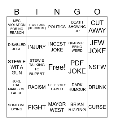 FAMILY GUY BINGO Card