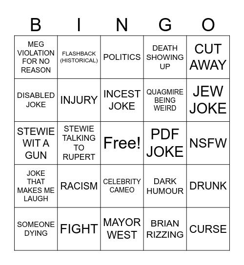 FAMILY GUY BINGO Card